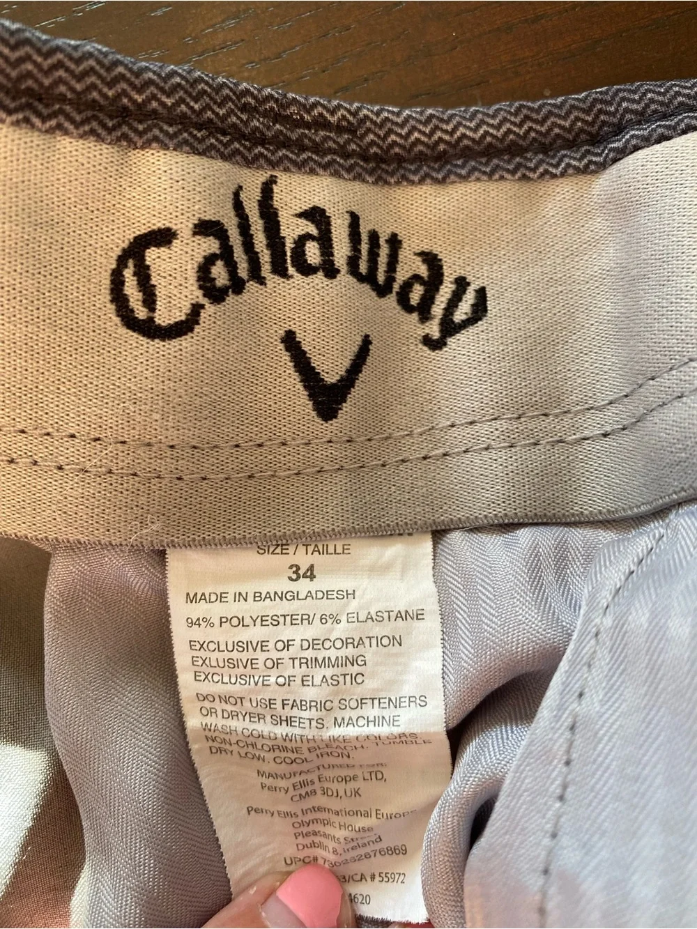 Callaway Men's Chevron Charcoal Flat-Front Performance Golf Shorts - waist 34